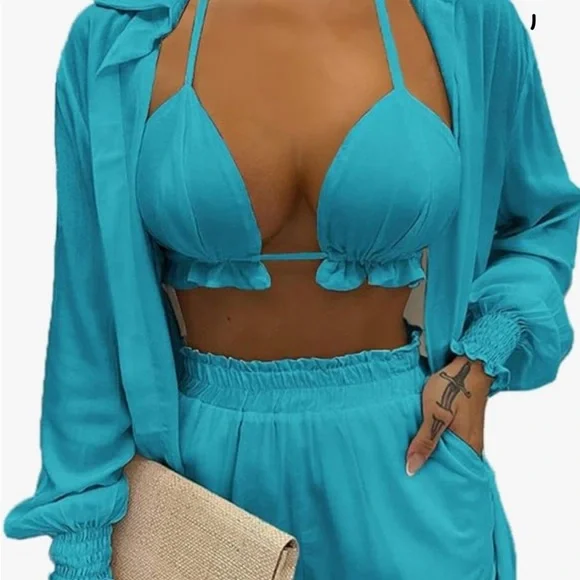 Beautiful turquoise, three piece short outfit! - Picture 3 of 4